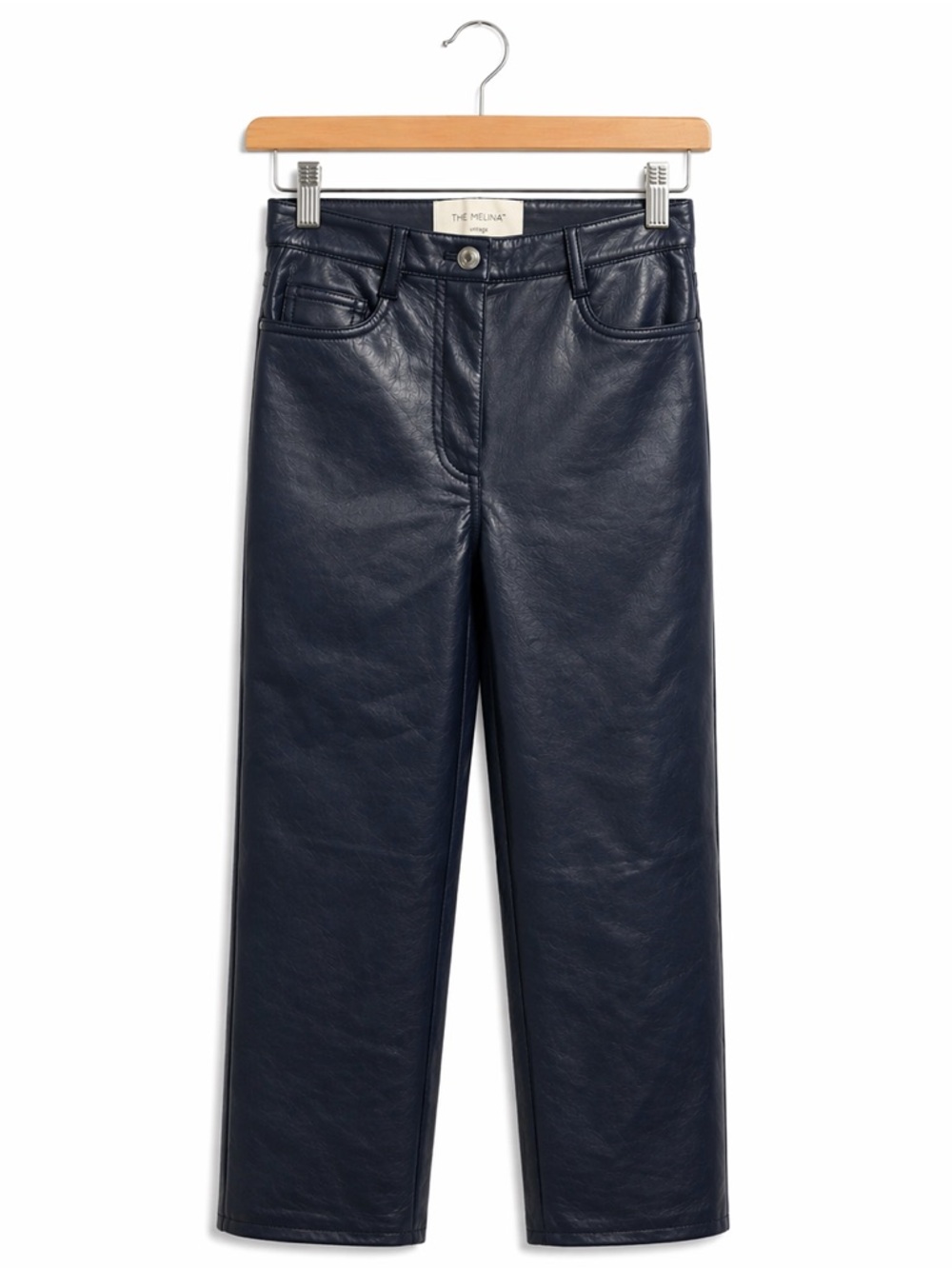 Aritzia Wilfred Melina Faux Leather Pants Size 00 XXS Navy Blue Straight Leg